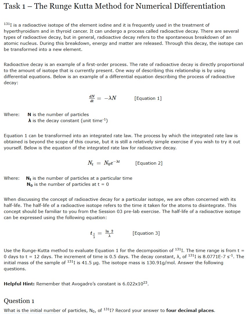 Solved by an EXPERT Task 1 - ﻿The Runge Kutta Method for Numerical ...