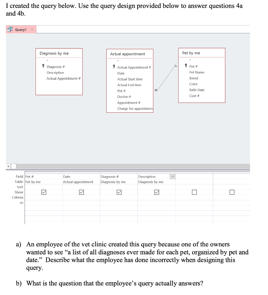 I created the query below. Use the query design | Chegg.com