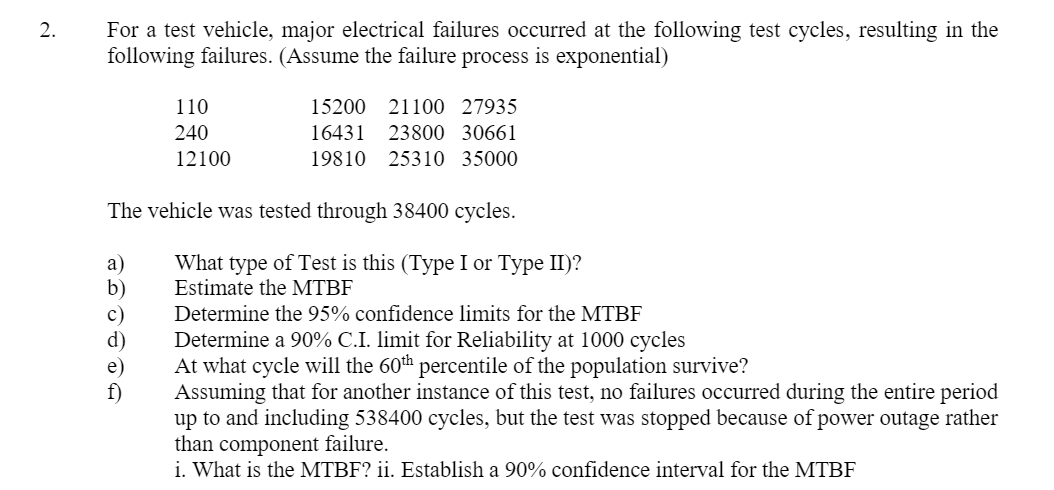 2. For a test vehicle, major electrical failures | Chegg.com