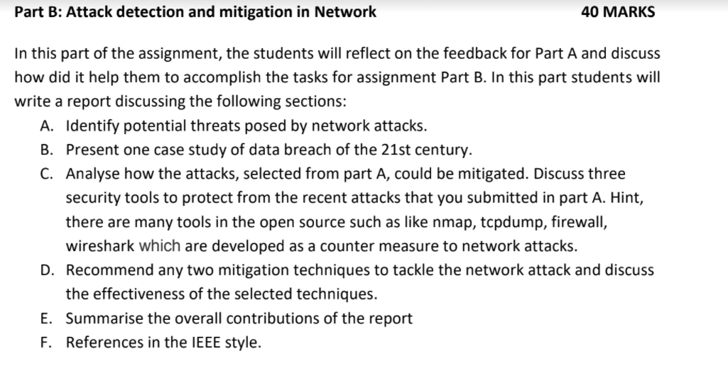 Solved Part B: Attack Detection And Mitigation In Network 40 | Chegg.com