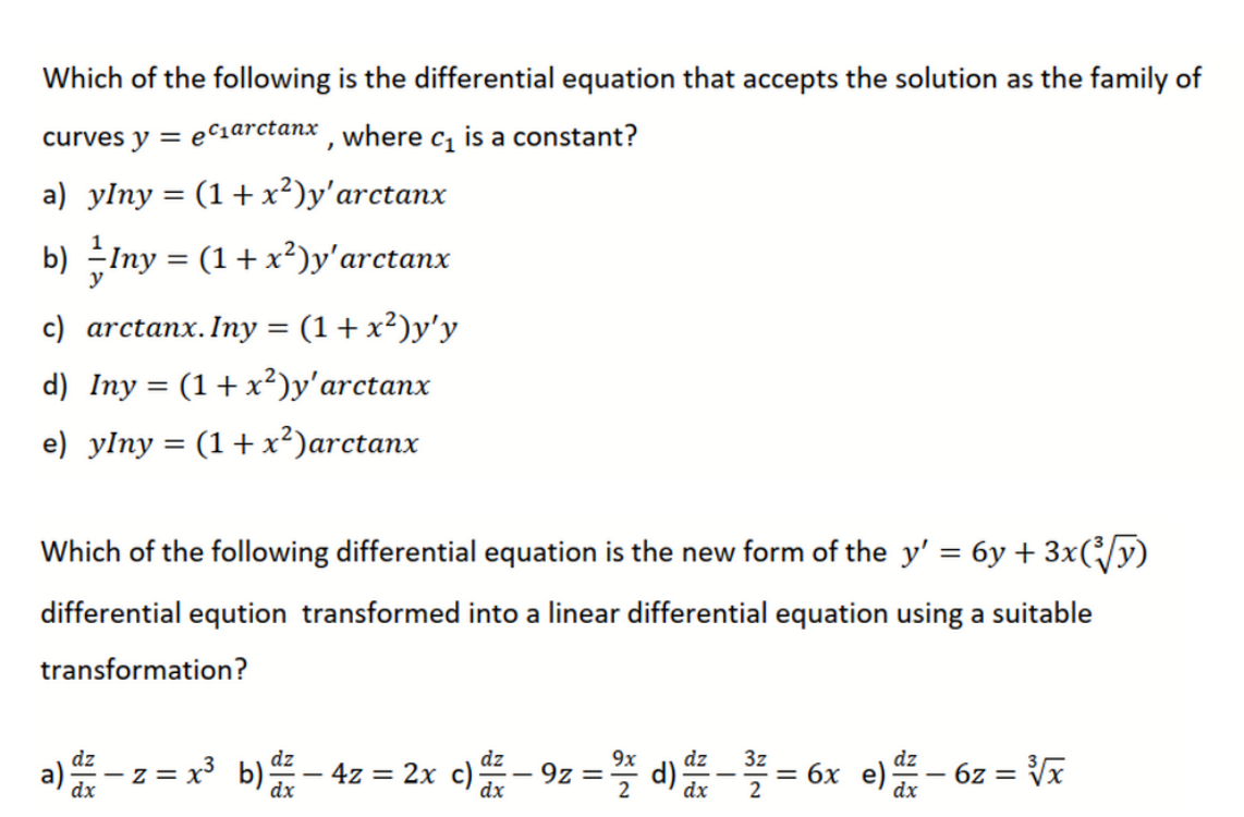 Solved Which of the following is the differential equation | Chegg.com
