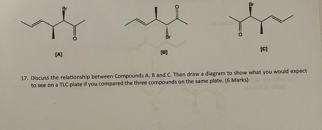 [A]
[B]
[C]
17. Discuss the relationship between Compounds A, B and C. Then draw a diagram to show what you would expect to s