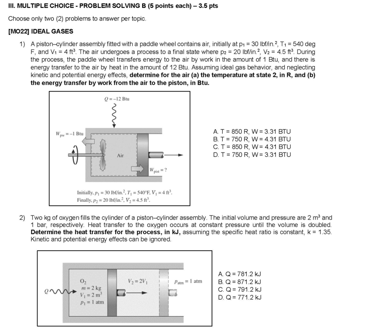 Solved III. MULTIPLE CHOICE - PROBLEM SOLVING B (5 Points | Chegg.com