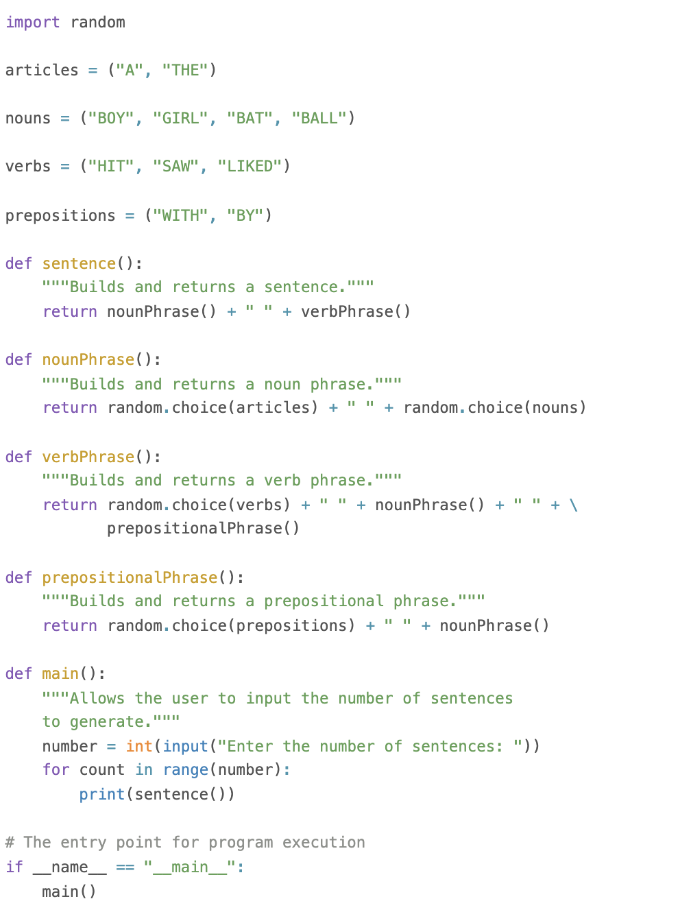 Solved import random articles = ("A", "THE") nouns = | Chegg.com