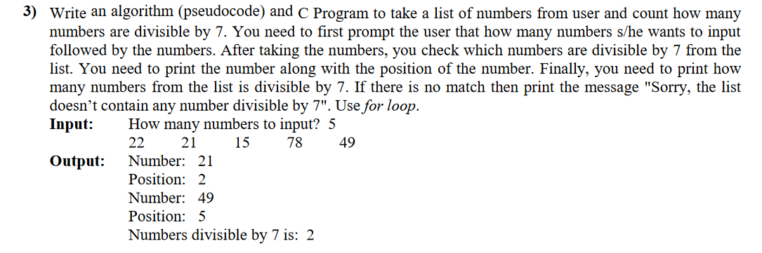 Solved 3) Write an algorithm (pseudocode) and C Program to | Chegg.com