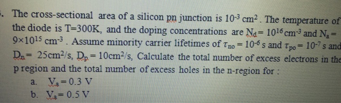 Solved The cross-sectional area of a silicon pn junction is | Chegg.com