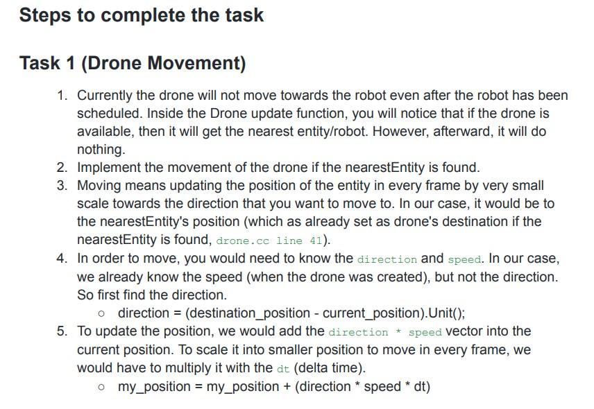 Solved 1. Once the drone reaches the robot, the destination | Chegg.com