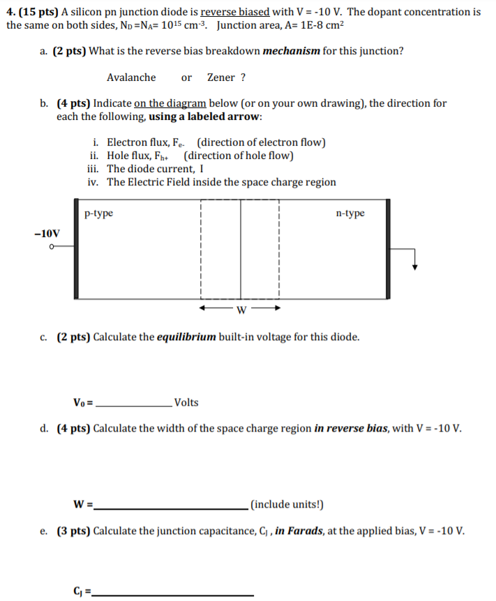Solved 4. (15 pts) A silicon pn junction diode is reverse | Chegg.com