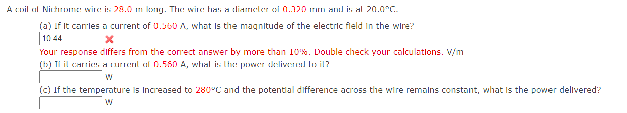 Solved A coil of Nichrome wire is 28.0 m long. The wire has | Chegg.com
