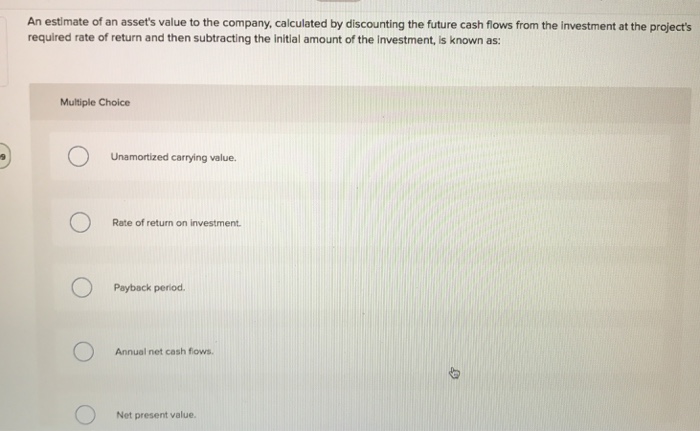 Solved An estimate of an asset&rsquo;s value to the company, | Chegg.com