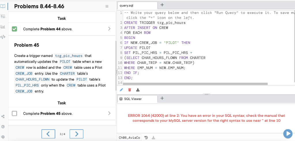 Solved m Problems 8.44-8.46 query.sql + Task Complete | Chegg.com