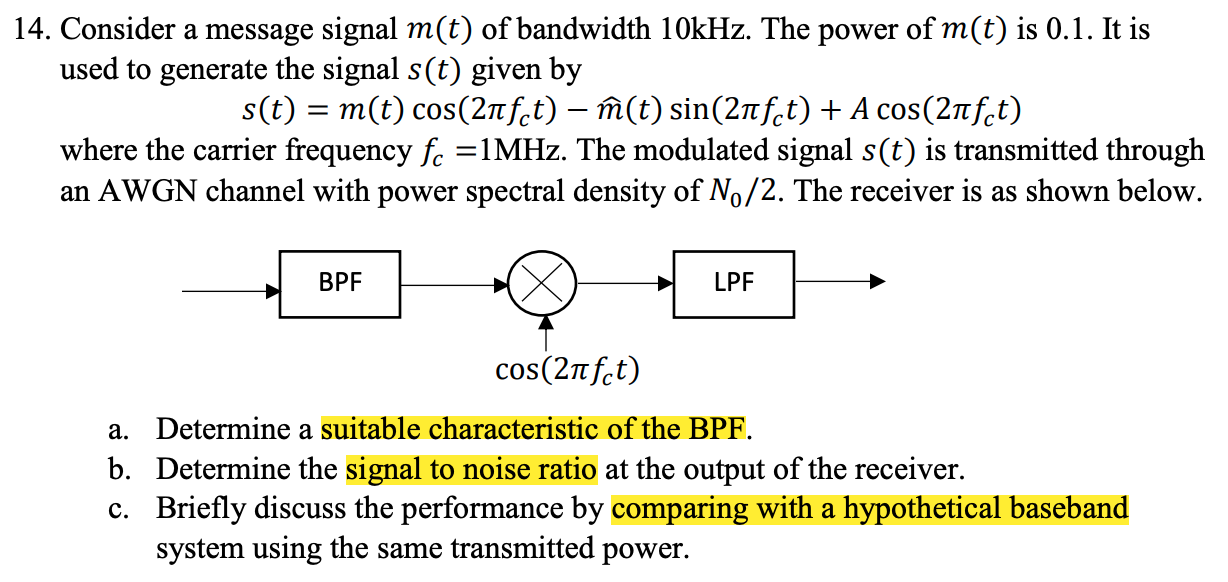 Solved Consider A Message Signal M(t) Of Bandwidth 10kHz. | Chegg.com