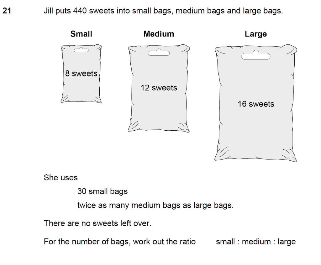Solved Jill puts 440 sweets into small bags, medium bags and