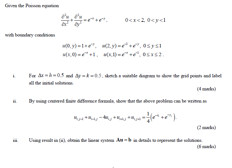 Solved Given the Poisson equation du du = e-* + e- ox² by² 0 | Chegg.com