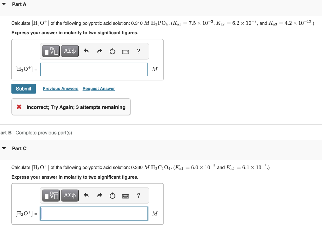 Solved Calculate [H3O+]of the following polyprotic acid | Chegg.com