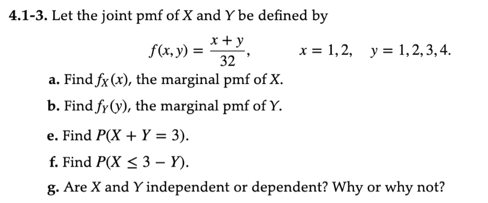 Solved 4.1-3. Let the joint pmf of X and Y be defined by | Chegg.com