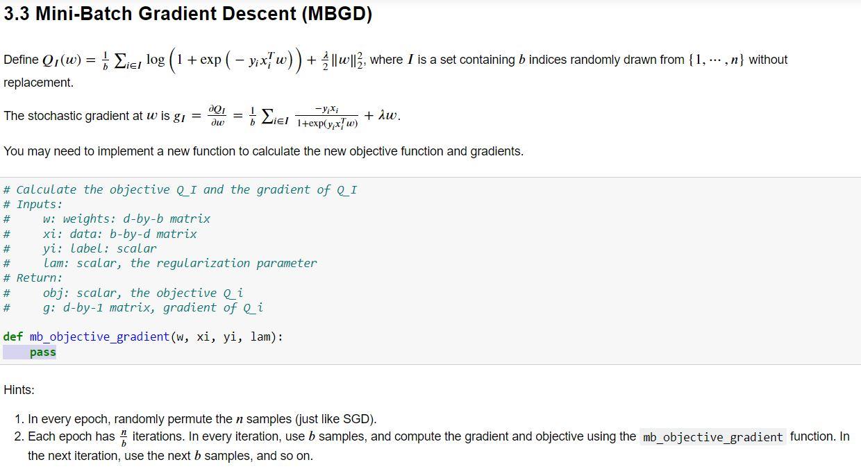 Solved Mini batch objective gradient descent using | Chegg.com