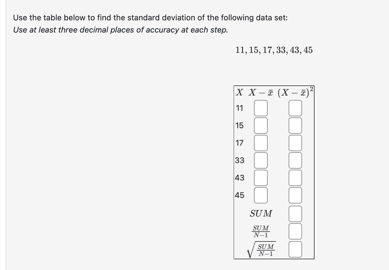 Solved Use the table below to find the standard deviation of | Chegg.com