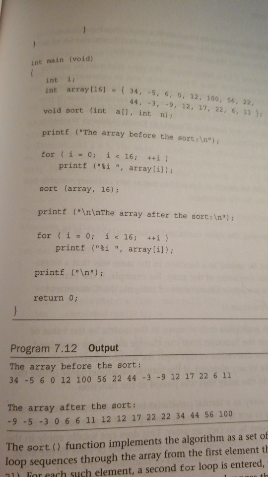 Solved 2) Modify the sort () function from Program 7.12 to | Chegg.com
