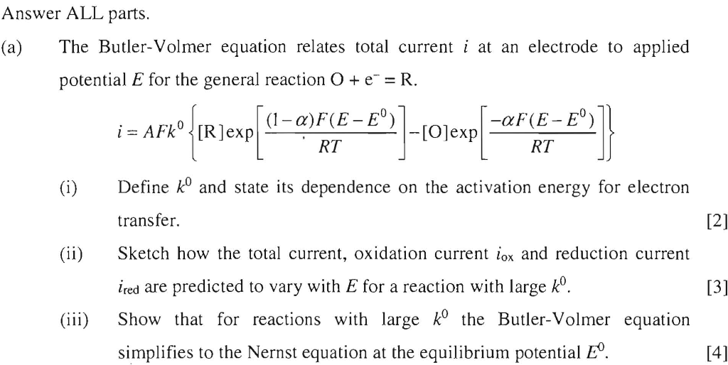 Answer ALL parts. (a) The Butler-Volmer equation | Chegg.com
