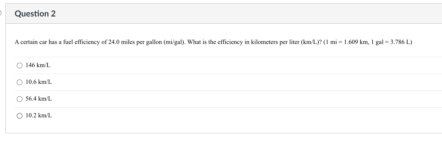 Solved A certain car has a fuel efficiency of 24.0 miles per