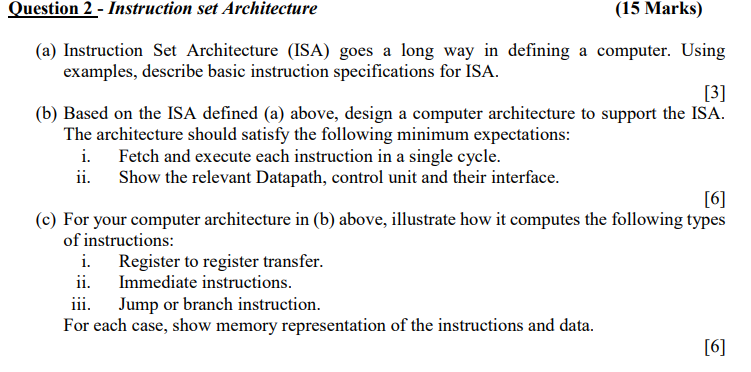 Solved Question 2 - Instruction set Architecture (15 Marks) | Chegg.com