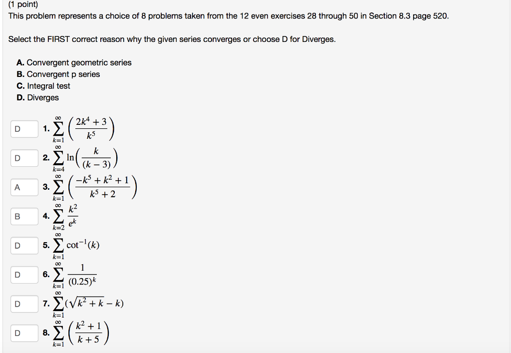 Solved (1 point) This problem represents a choice of 8 | Chegg.com