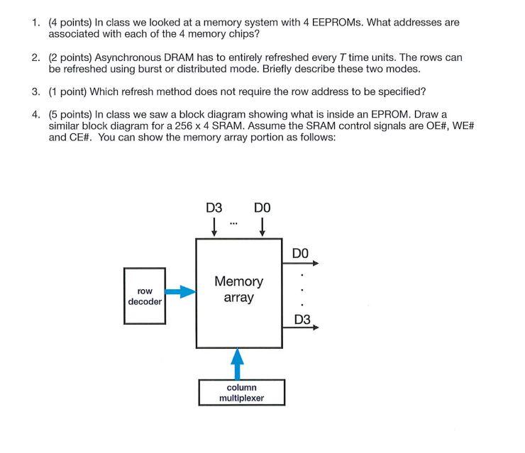 Solved 1. (4 points) In class we looked at a memory system | Chegg.com