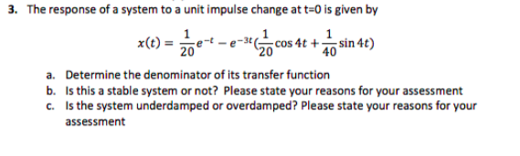 Solved 3. The response of a system to a unit impulse change | Chegg.com