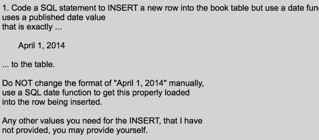 Solved 1. Code a SQL statement to INSERT a new row into the