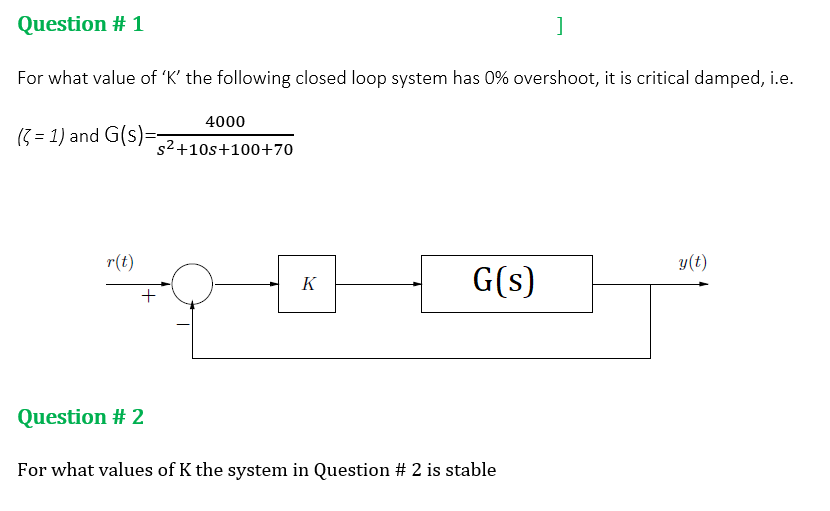 Solved For what value of ' K ' the following closed loop | Chegg.com