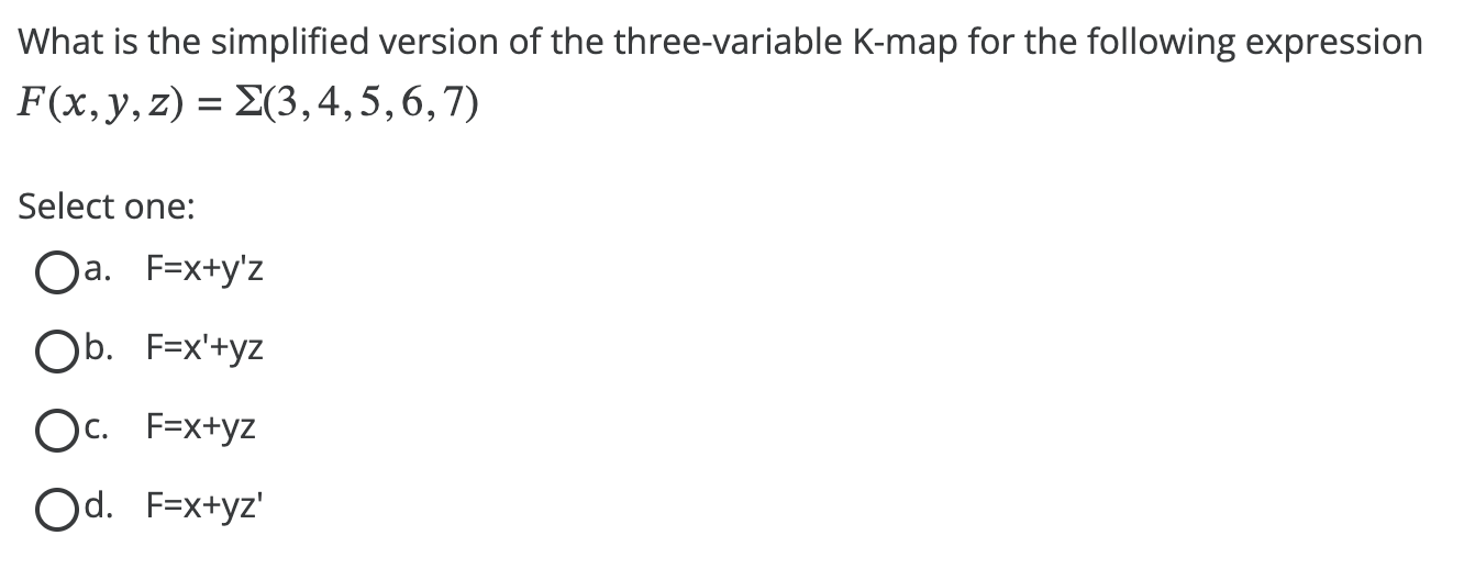 Solved What is the simplified version of the three-variable | Chegg.com