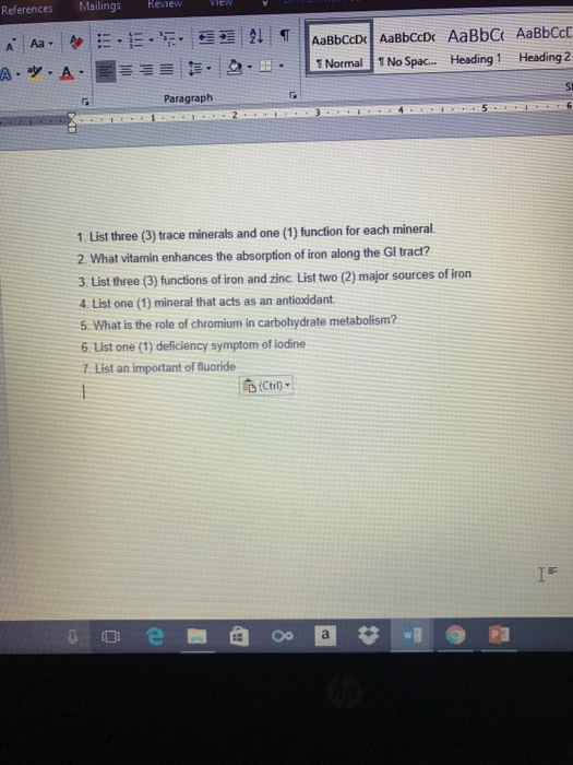 Solved List three (3) trace minerals and one (1) function