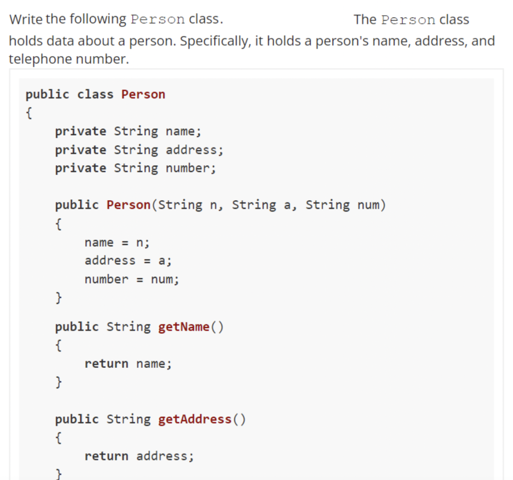 Solved Write the following Person class. The Person class | Chegg.com