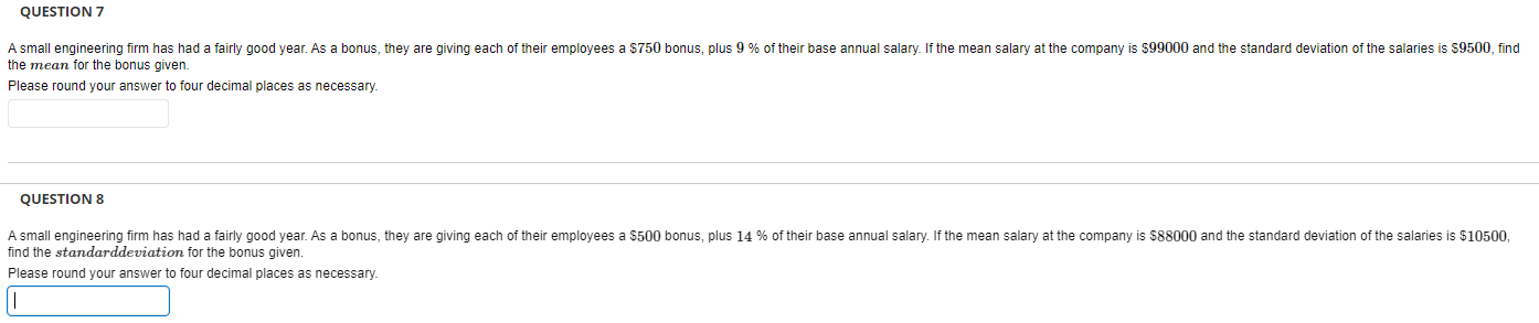 Solved the mean for the bonus given. Please round your | Chegg.com