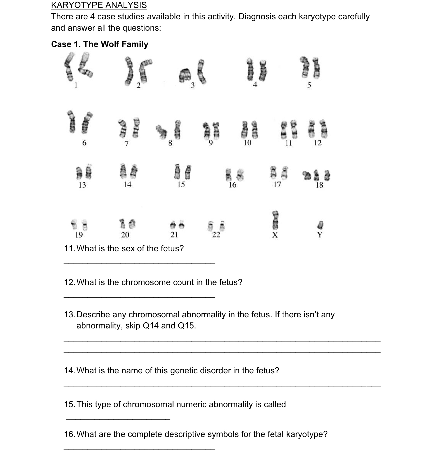 Solved KARYOTYPE ANALYSIS There Are 4 Case Studies Available | Chegg.com