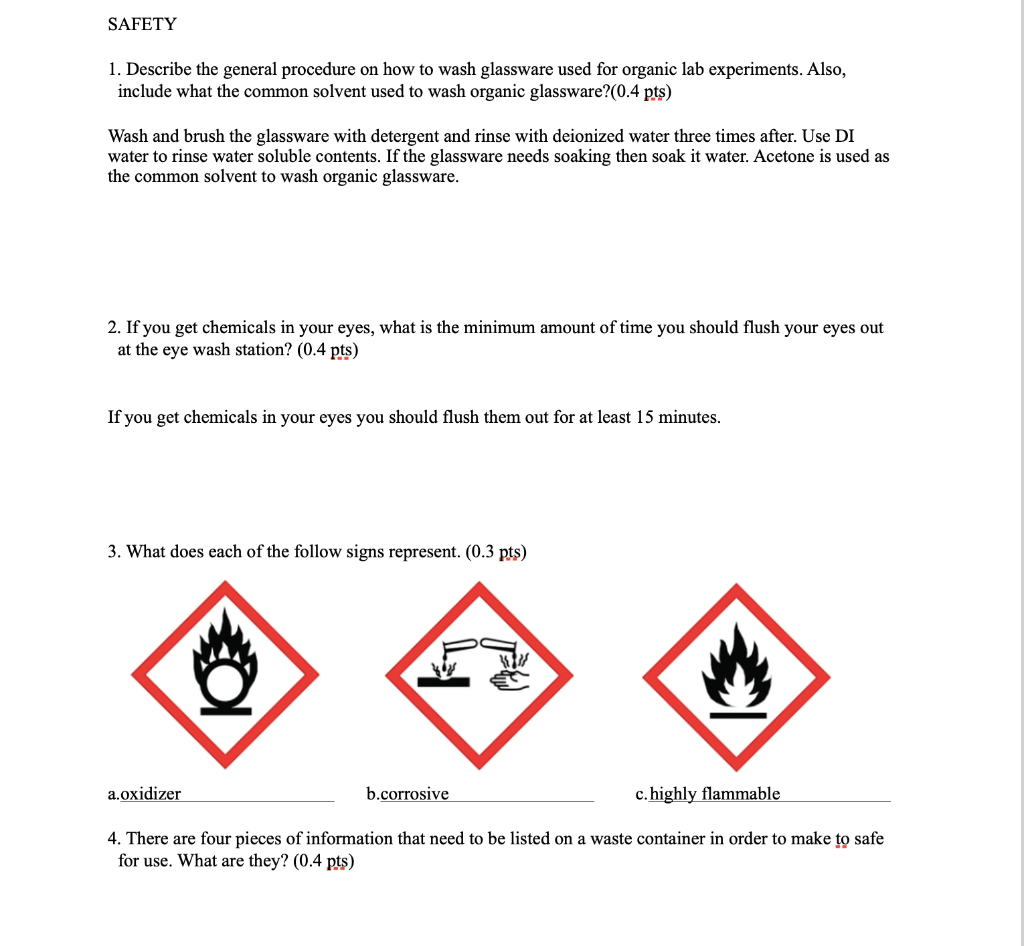 Solved SAFETY 1. Describe the general procedure on how to | Chegg.com