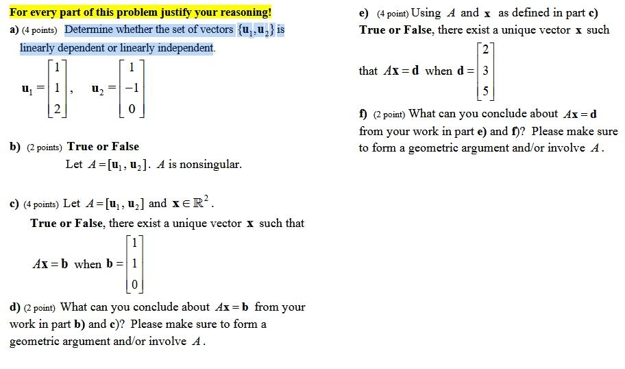 Solved For every part of this problem justify your | Chegg.com