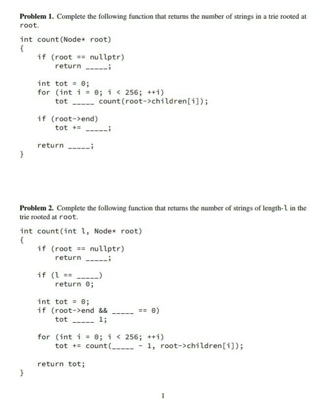 Solved Problem 1. Complete the following function that | Chegg.com