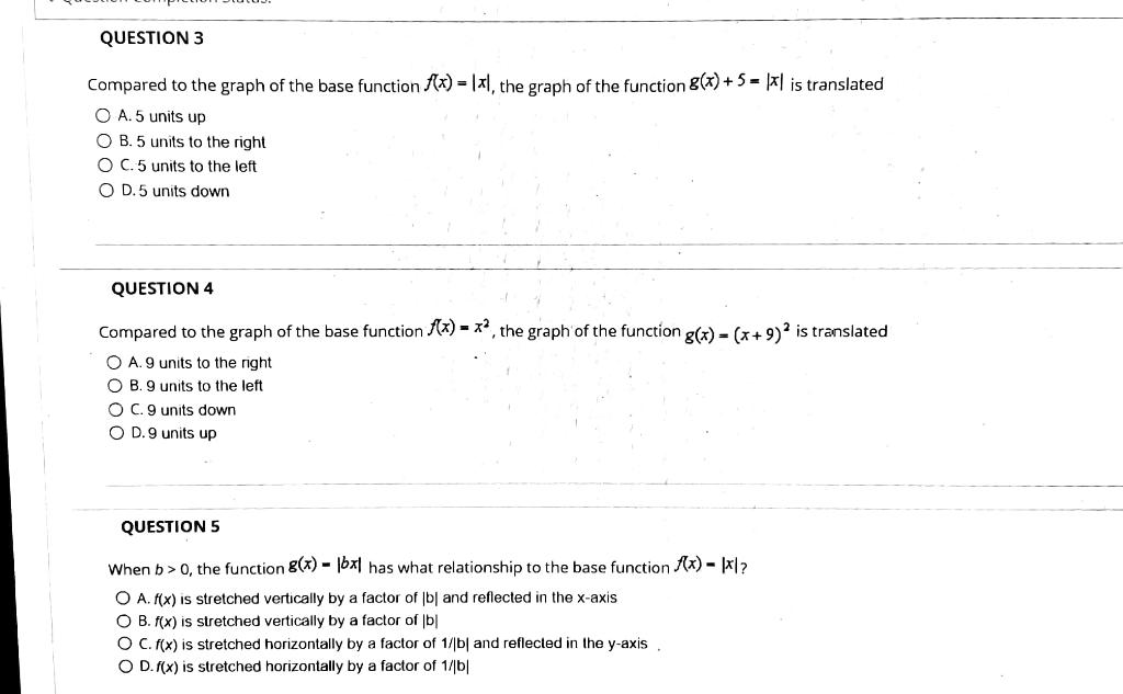 Solved QUESTION 3 Compared to the graph of the base function | Chegg.com