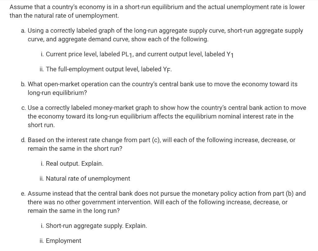 Solved Assume That A Country's Economy Is In A Short-run | Chegg.com