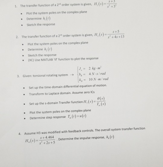 Solved 1. The transfer function of a 2d order system is | Chegg.com