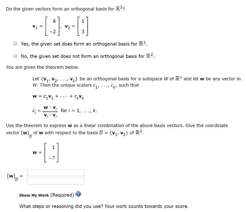Solved Do The Given Vectors Form An Orthogonal Basis For R2 3520