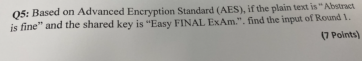 Q5: Based On Advanced Encryption Standard (AES), If | Chegg.com