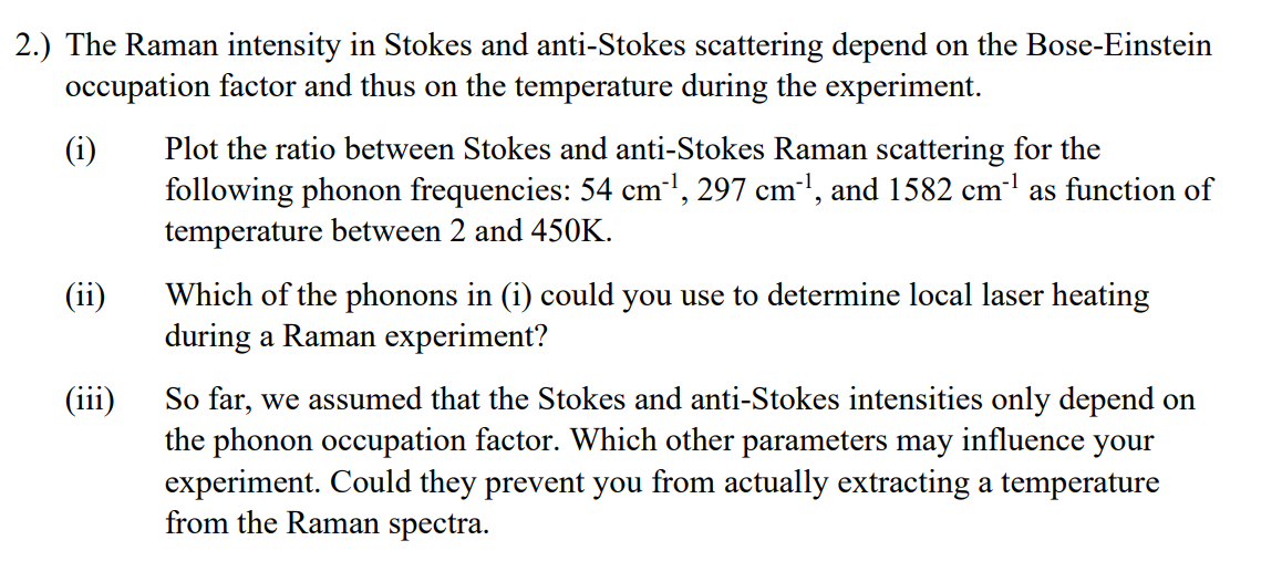 Solved 2.) The Raman intensity in Stokes and anti-Stokes | Chegg.com