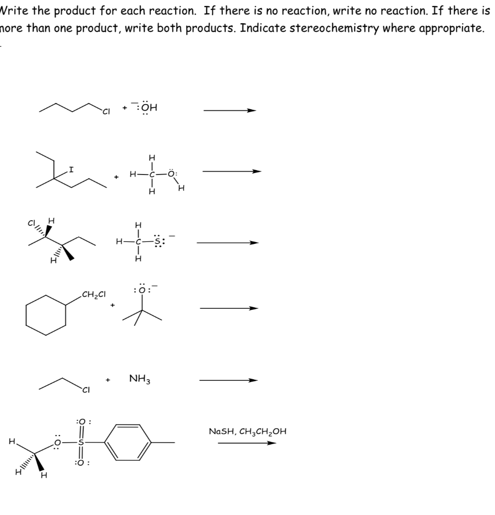 Solved Write the product for each reaction. If there is no | Chegg.com