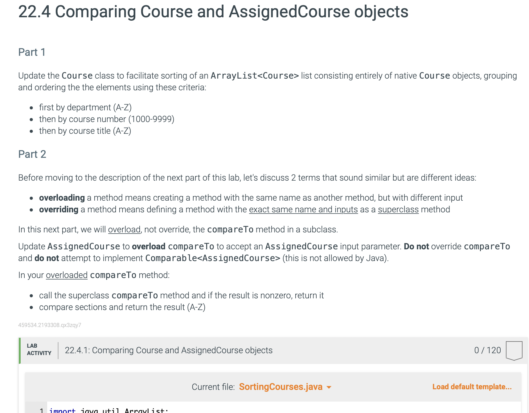 Solved 22.4 Comparing Course and AssignedCourse objects Part | Chegg.com