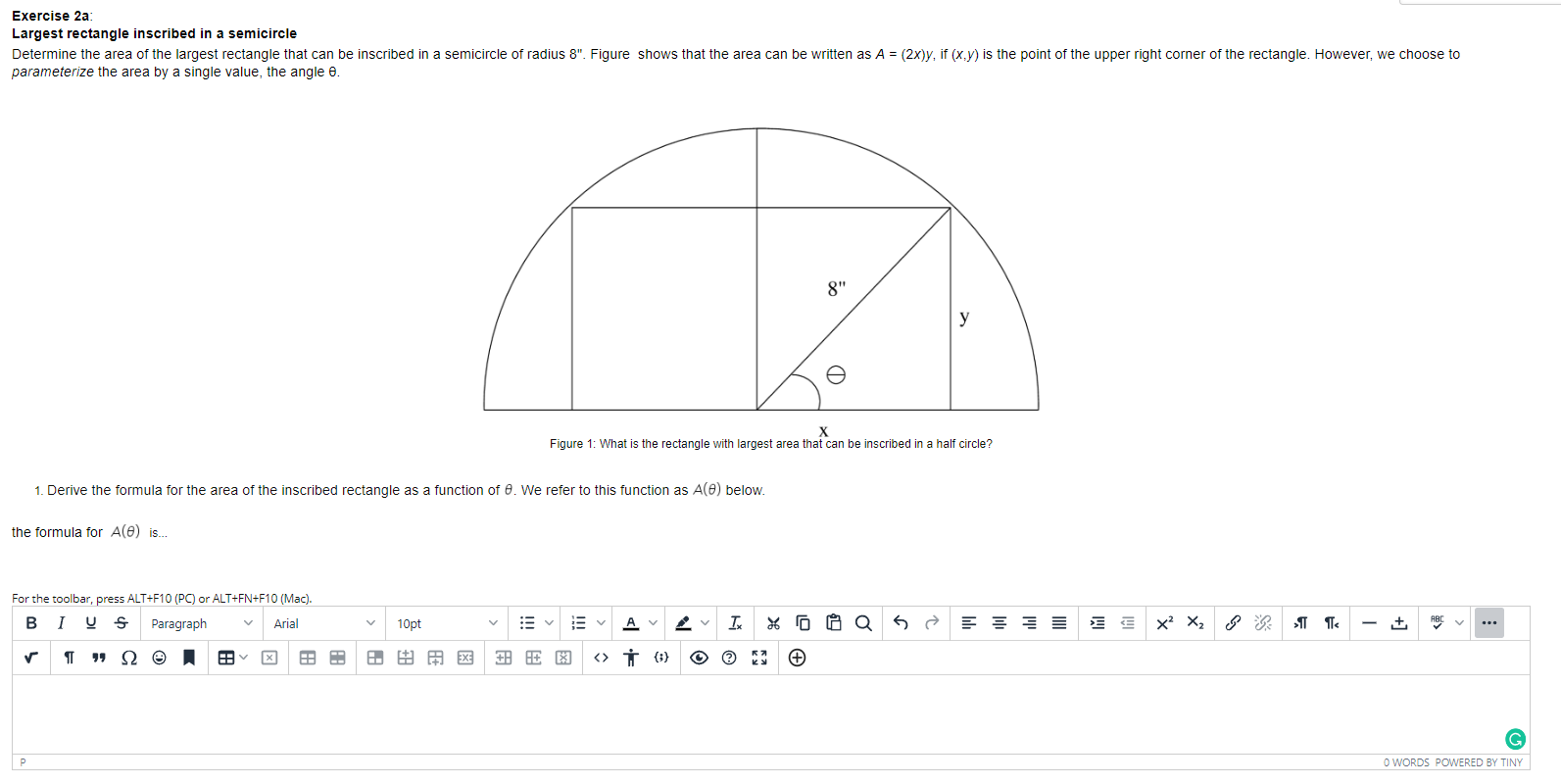 Solved Exercise 2a Largest rectangle inscribed in a