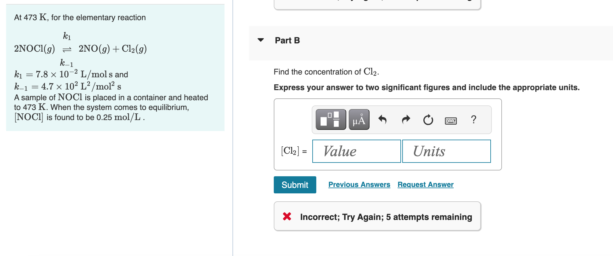 Solved At 473 K, for the elementary reaction | Chegg.com