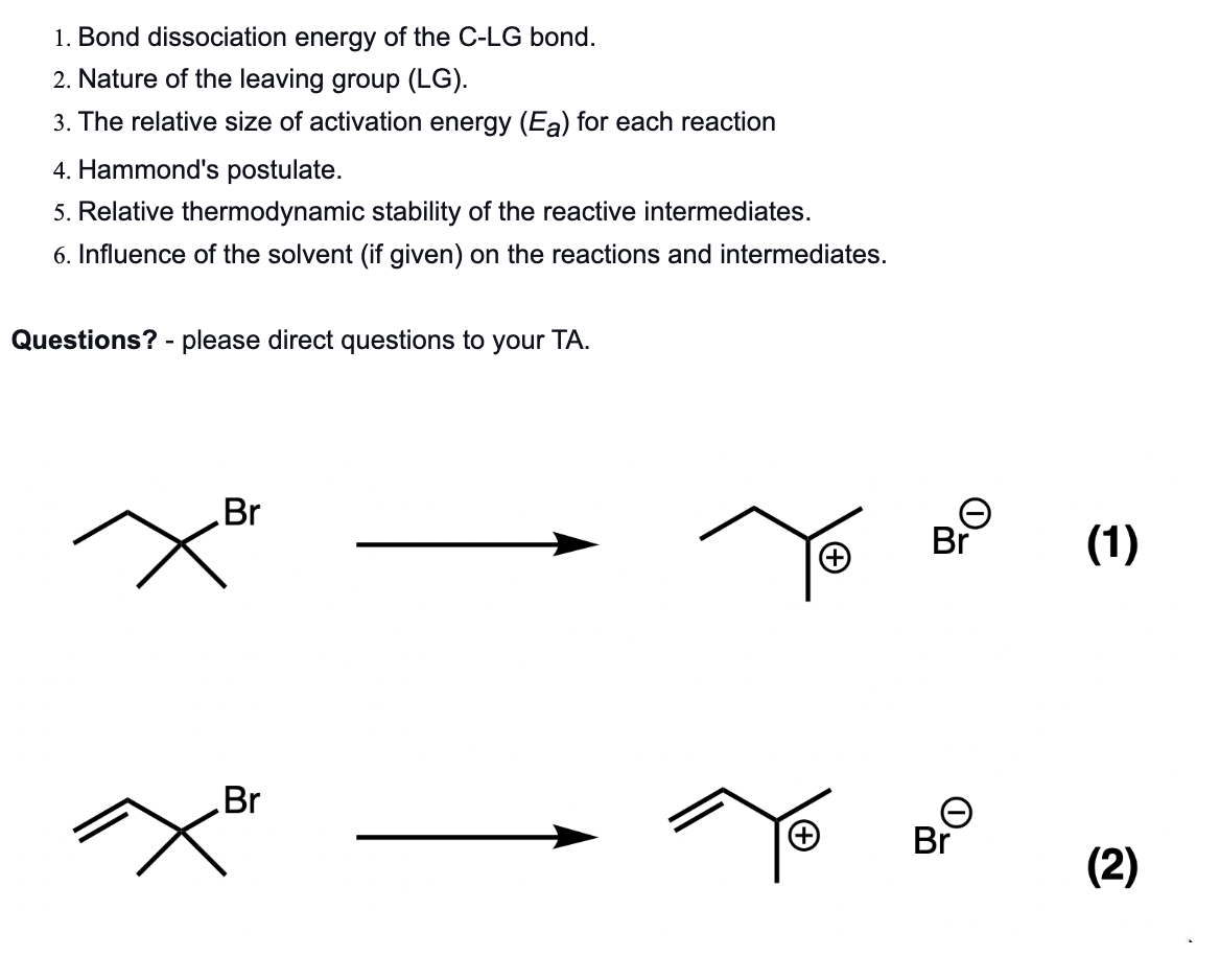 Solved 1 Bond Dissociation Energy Of The C Lg Bond 2